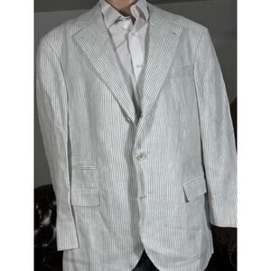Brunello Cucinelli Linen Seersucker White Gray Striped Sport Jacket Blazer 56 46